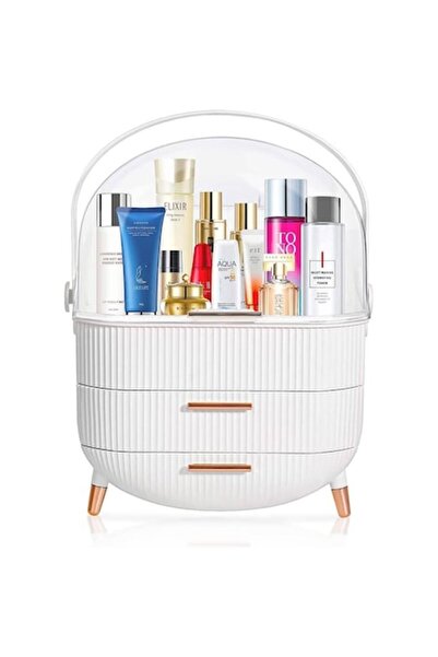 NEXTWAVE Organizator cosmetice si bijuterii NextWave®, vitrina si 2 sertare, multifunctional, alb