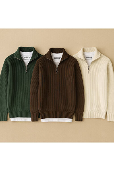 pepule 3 قطع من الملابس الاقتصادية سترة تريكو رجالية محبوكة بسحاب نصفي من سيل...