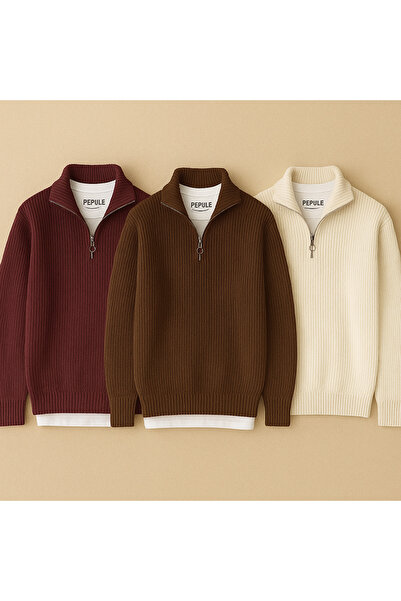 pepule 3 قطع من الملابس الاقتصادية سترة تريكو رجالية محبوكة بسحاب نصفي من سيلانيك