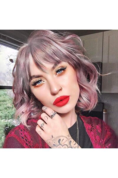 OEM Short bob wig with bangs, synthetic, wavy, for women – pink ombre