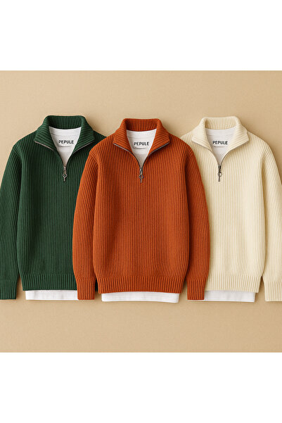 pepule 3 قطع من الملابس الاقتصادية سترة تريكو رجالية محبوكة بسحاب نصفي من سيلانيك