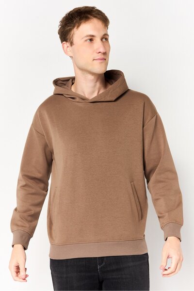 Algspar Men Solid Long Sleeve Hoodie, Brown