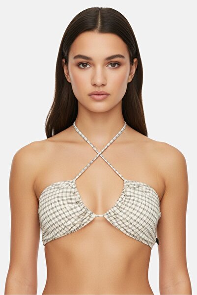 Tommy Hilfiger Women Halter Neck Checkered Bikini Top, Multicolor