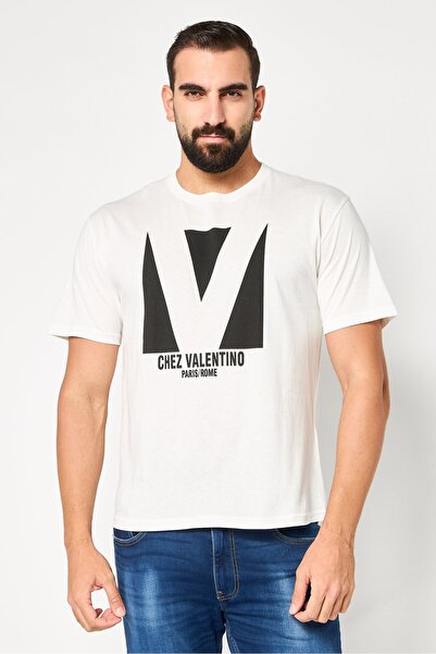 Valentino Men Crew Neck Short Sleeve Graphic Print T-Shirt, Off White