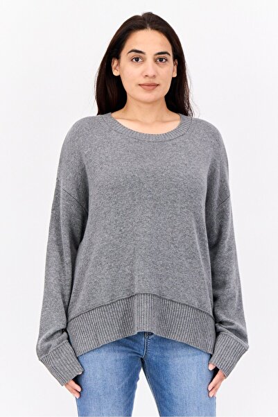 Esprit Women Ribbed Collar Knitted Sweater, Heather Grey