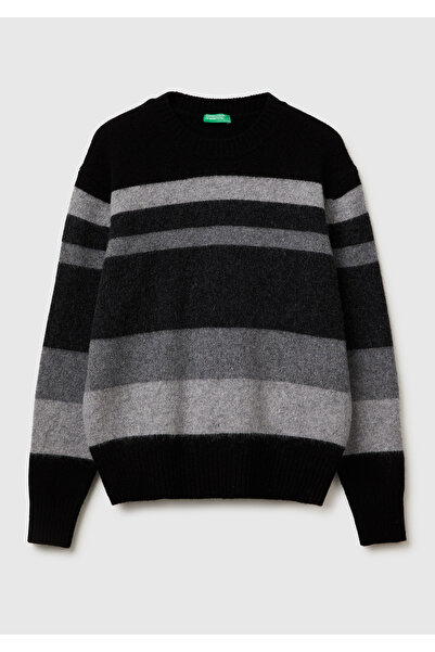 United Colors of Benetton Ανδρικό πουλόβερ μαύρο 100% μαλλί αντίθεση χρωμάτων...