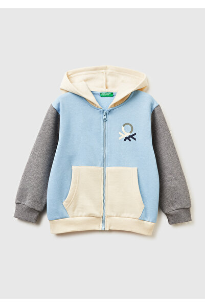 United Colors of Benetton Băiat, albastru-crem, logo în față, cu imprimeu fer...