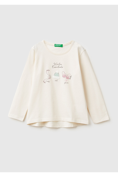 United Colors of Benetton Детска блуза с дълъг ръкав, с принт отпред и отзад,...