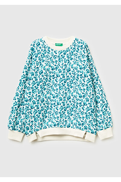 United Colors of Benetton Момичешка ментова зелена блуза с пълнопечатно лого ...