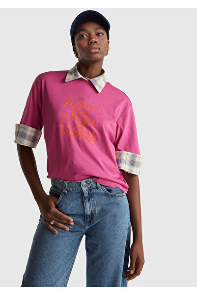 United Colors of Benetton Women's dark pink 100% cotton front print Printed crew neck t-shirt