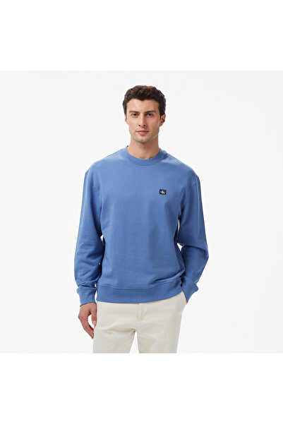 Calvin Klein Terry Badge Erkek Mavi Sweatshirt