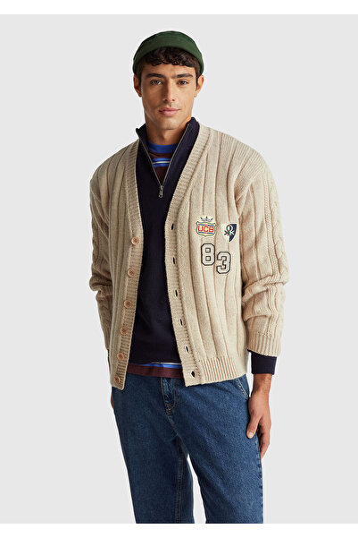 United Colors of Benetton Men's Beige Melange 100% Wool Stranger Things Cardigan