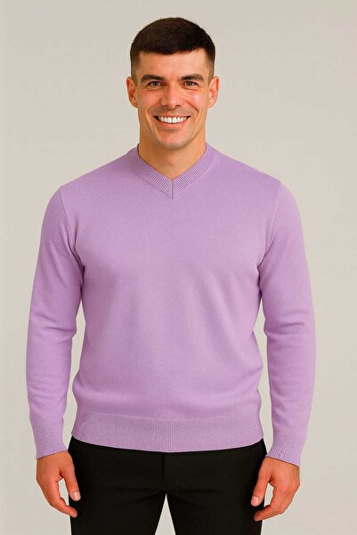 ANATOLIATEKSTILE Men's Sweater with V-Neck, Fine Knit, Slim Fit