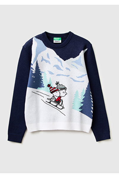 United Colors of Benetton Boy's Navy Blue Embroidered Licensed Sweater