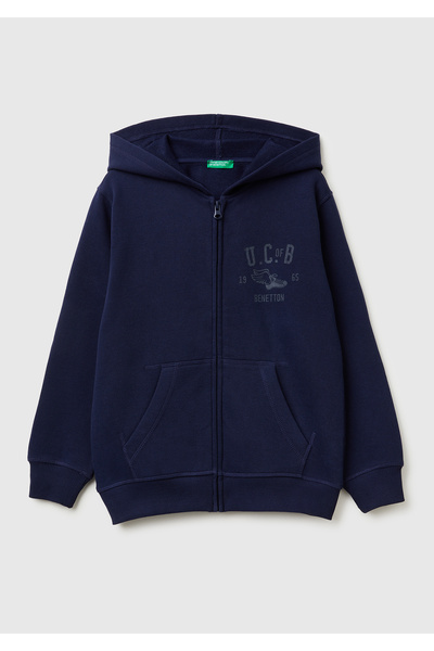 United Colors of Benetton Erkek Çocuk Lacivert Önü Logo Baskılı Cepli Fermuar...