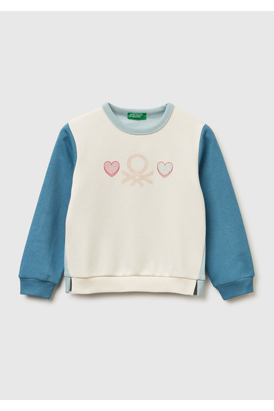 United Colors of Benetton Детска блуза с разрез отпред, в цвят екрю и синьо, ...