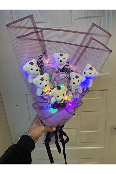 UMAY FLOWERS 6lı mor ayıcık buketi ledli