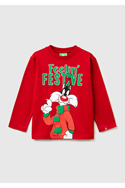 United Colors of Benetton Μακρυμάνικο μπλουζάκι για αγόρια με κόκκινο λογότυπ...