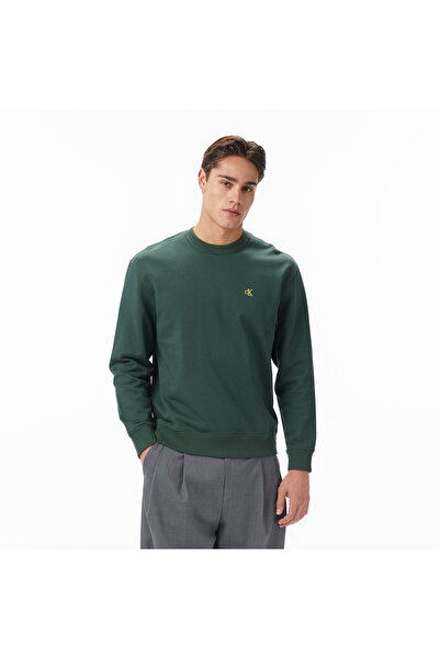 Calvin Klein Erkek Regular Fit Pamuklu Bisiklet Yaka Uzun Kollu Yeşil Sweatsh...