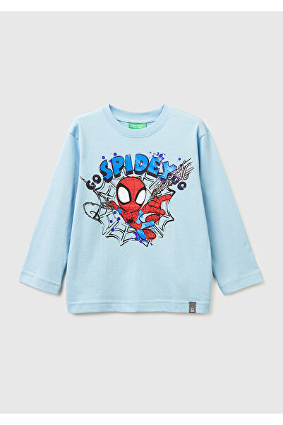 United Colors of Benetton Erkek Çocuk Açık Mavi Spiderman Baskılı Logo Etiket...