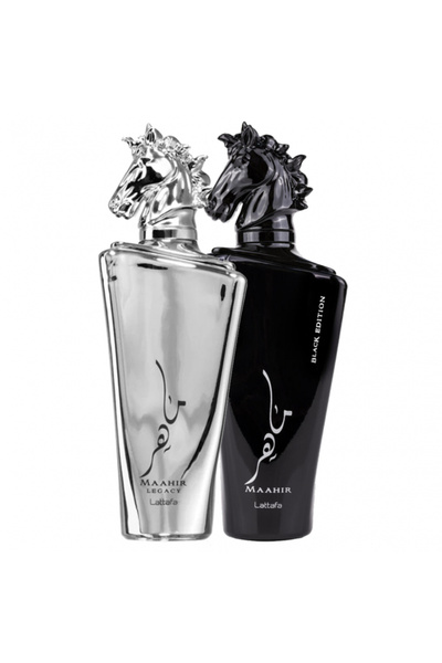 lattafa Pack of 2 perfumes: Maahir Legacy 100 ml and Maahir Black 100 ml