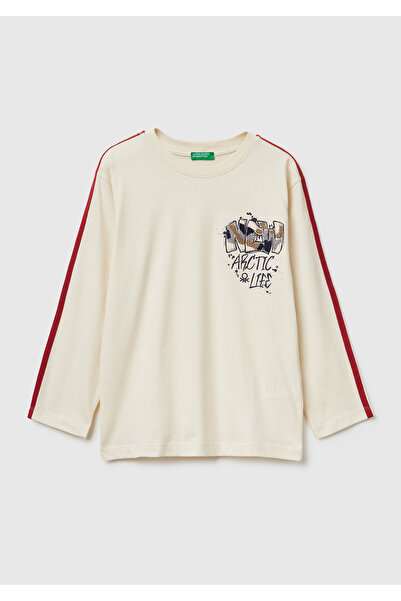 United Colors of Benetton Cremă pentru băieți, cu cu imprimeu benzi contrasta...