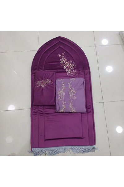 bustan B الطقم 3 قطع سجادة صلاه إسفنج محراب 2 سانتي شراشف صلاه مطرز / قماش نا...