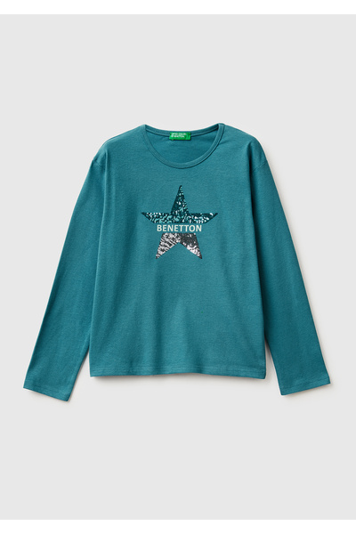 United Colors of Benetton Μπλουζάκι με μακρυμάνικο μπλουζάκι με γραφικό μπλε ...