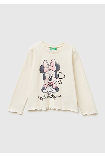 United Colors of Benetton Mânecă lungă pentru fetiță, ecru, cu cu imprimeu et...