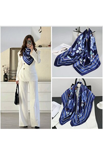 AKSESUARIM Colorful, Special Patterned (90X90) Stylish Satin Scarf the Size of a Scarf