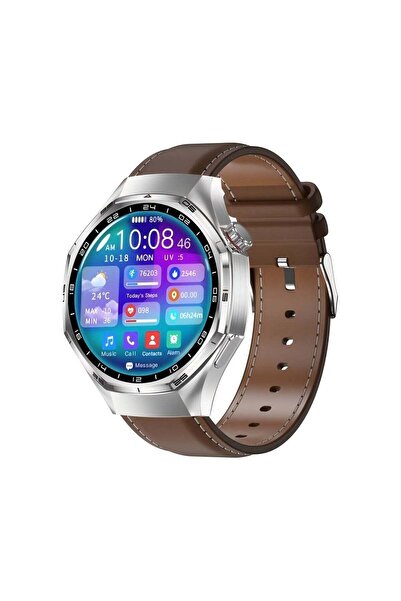 PRO ساعة GT6 الذكية (جلد بني) - مكالمات بلوتوث، تتبع اللياقة البدنية والنوم، مقاومة للماء والغبار بمعيار IP68