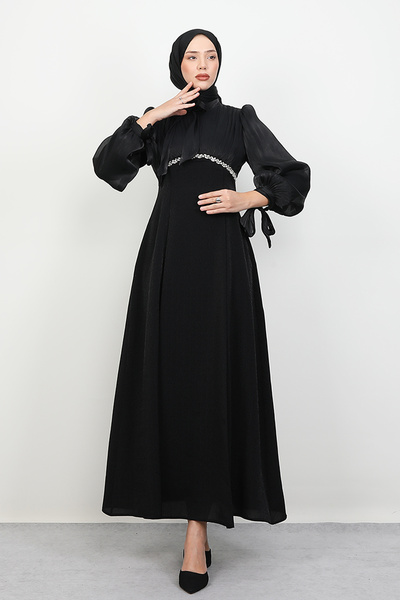 Lamia Giyim Tanyeli Taş Detay Abiye Siyah