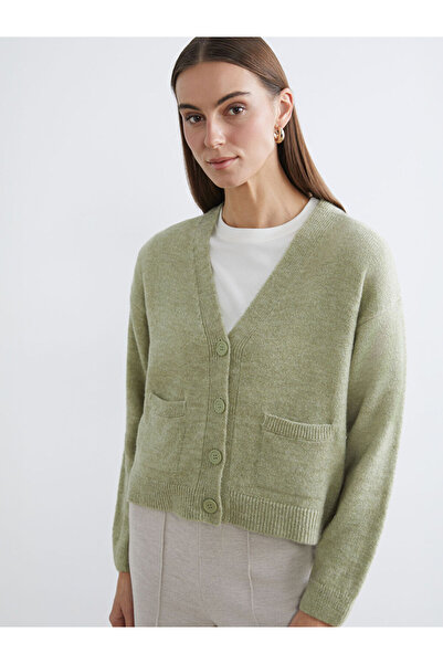 LC Waikiki Lcw Comfortgreen V-Neck Women's Knitwear Cardigan