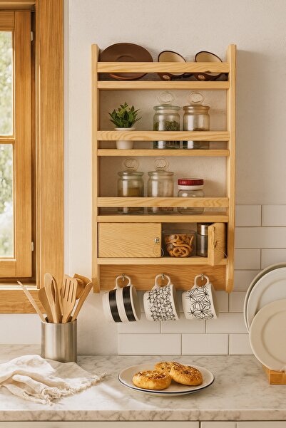 Trend Kitchen Woodenstra Modern Dekoratif Doğal 1. Sınıf Çam Mutfak Düzenleyi...