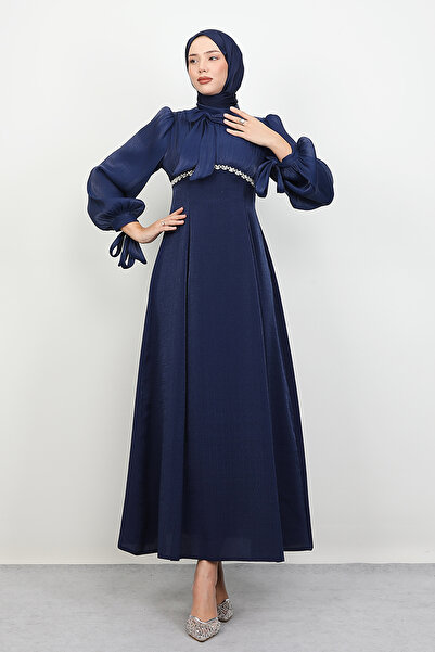 Lamia Giyim Tanyeli Taş Detay Abiye Lacivert