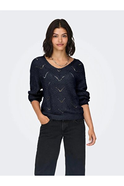 JDY Jdybadut Дълъг ръкав V-образно деколте Struc Glitt Pull Дамски пуловер 15...