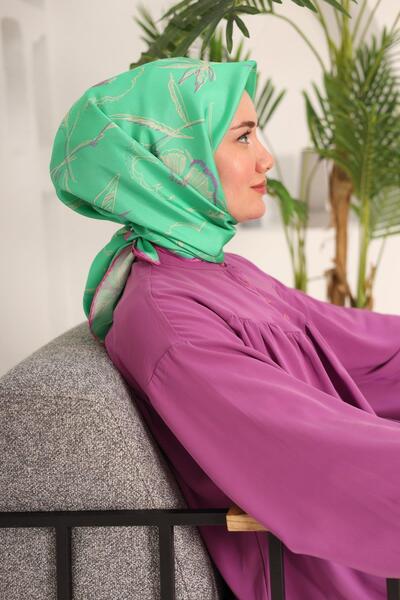 Silk Home Πράσινο ροζ μοτίβο Tivil μεταξωτό μαντήλι IST 11433 - 31