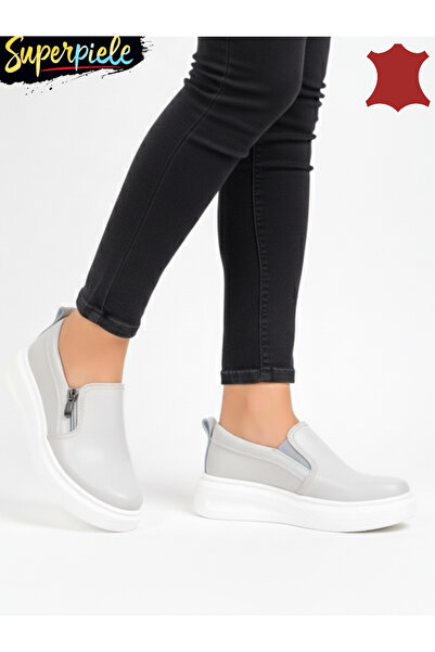 ANGEL BLUE Women's casual leather shoes with zipper and lateral insert