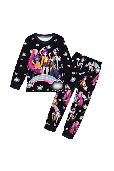NO BRAND K-Pop kids' pajamas, long sleeves and long pants, black, 140cm