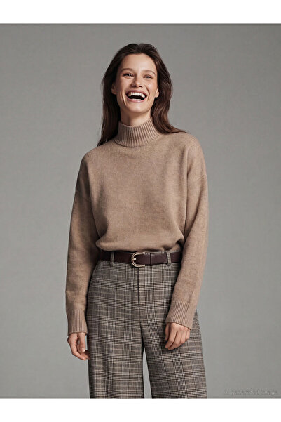 LC Waikiki Lcw Visionbeige Half Turtleneck Oversized Women's Knitwear Sweater