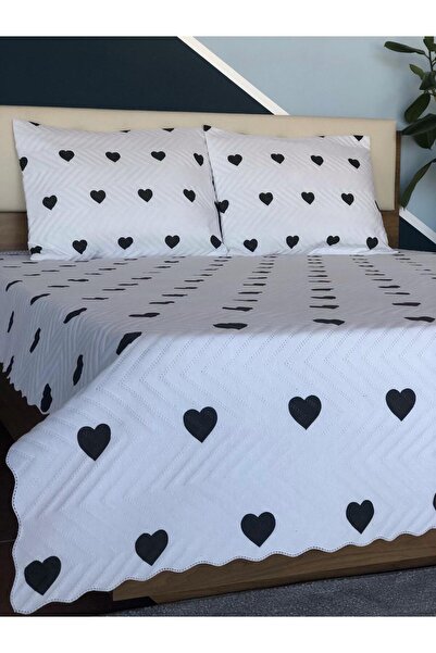 Bella Home Σετ κρεβατιού 2 τεμαχίων μονό κρεβάτι με καρδιά - 160x240 cm - Λευκό Μαύρο με τσάντα PVC