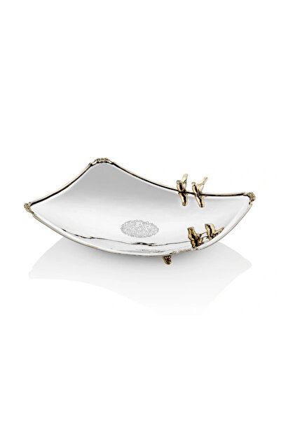 LAMEDORE Black Pearl Kuşlu Büyük Boy Dekoratif Kase 32x25x5 Cm