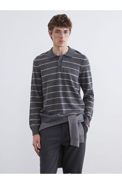 LC Waikiki Southblue Polo Neck Striped Men's Knitwear Sweater