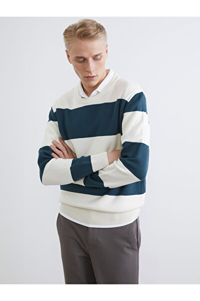 LC Waikiki Rmz Clothing Season Products Sweaters Green Crew Neck Striped Men'...