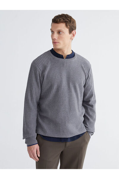 LC Waikiki Gray Crew Neck Men's Knitwear Sweater