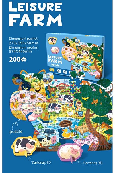 OEM Cow Shape Puzzle 200 Pieces, Farm Theme, Includes 2 3D Figures, Educational Game for Children 6 Years+