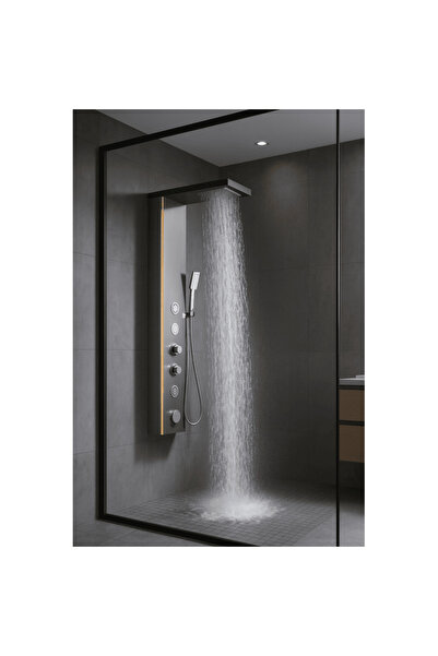 shark design Panel de Dus cu Efect de Ploaie si Jeturi cu Masaj, LED Incorporat, Crom Periat