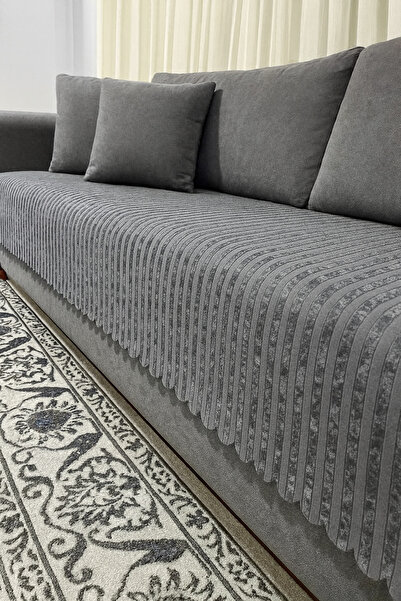 Bizdenuygunuyok Kadife Koyu Gri Koltuk Örtüsü 180x215 – Oturma ve Sırt Kısmın...