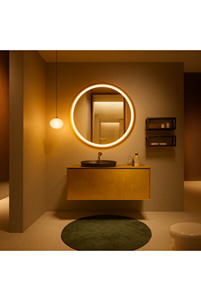 shark design Oglindă LED 60×60 cm cu ramă aurie, senzor de mișcare — 3 tipuri...