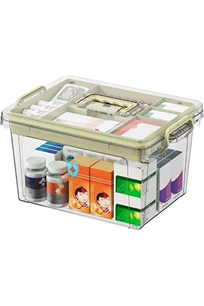 Generic SKY-TOUCH Family Medicine Storage Box - Clear Plastic with Tray & Handle